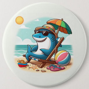 Coastal/Beach cute cartoon shark 6 Inch Round Button