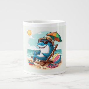 Coastal/Beach cute cartoon shark Large Coffee Mug