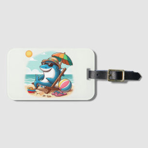 Coastal/Beach cute cartoon shark Luggage Tag