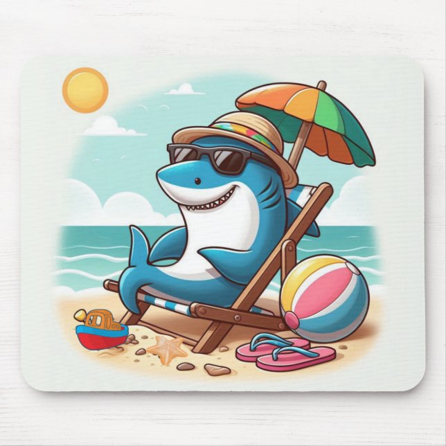 Coastal/Beach cute cartoon shark Mouse Pad (Front)