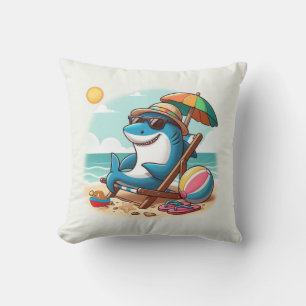 Coastal/Beach cute cartoon shark Throw Pillow