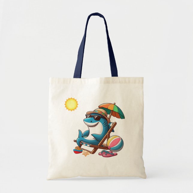 Coastal/Beach cute cartoon shark Tote Bag (Front)