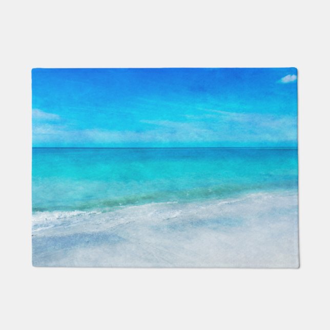 Coastal Beach Decor in Teal Aqua Turquoise Blue Doormat (Front)