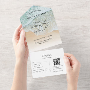 Coastal Beach Destination QR Code RSVP Wedding  All In One Invitation