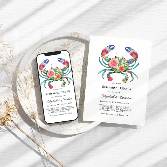 Coastal Beach Floral Nautical Rehearsal Dinner Invitation (Coastal Beach Floral Nautical Rehearsal Dinner Invitation)