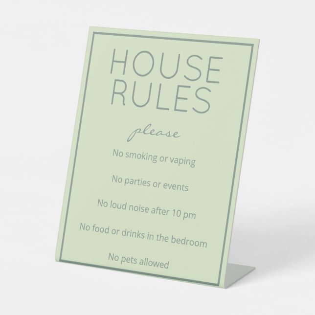 Coastal Beach Green House Rules Table Sign (Front)