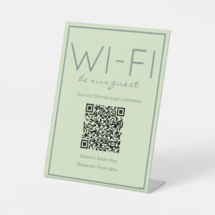 Coastal Beach Green Wi-Fi QR Code Guest Table Sign
