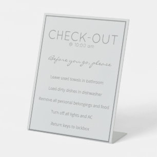 Coastal Beach Grey Guest Check Out Table Sign