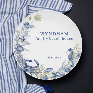 Coastal Beach House Marine Life Personalized Est. Cutting Board