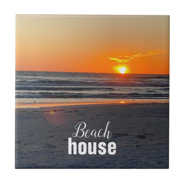 Coastal Beach House Sunset Photo Tile (Front)