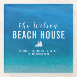 Coastal "Beach House" Your Name Typography Coaster