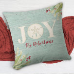 Coastal Beach Joy Christmas Throw Pillow<br><div class="desc">Personalize this beach Christmas pillow with your family name.</div>