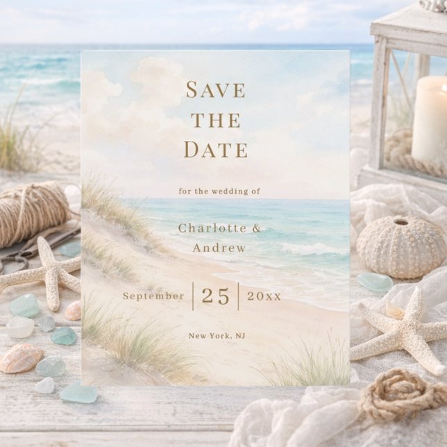 Coastal beach modern budget wedding Save the Date Flyer (Creator Uploaded)