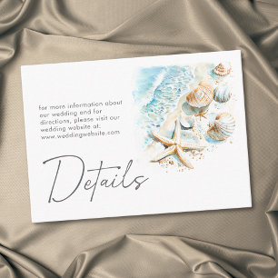 Coastal Beach Modern Watercolor Wedding Details Enclosure Card