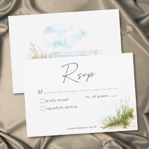 Coastal Beach Modern Watercolor Wedding RSVP Card