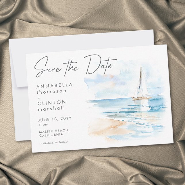 Coastal Beach Modern Watercolor Wedding Save The Date (Coastal Beach Modern Watercolor Wedding Save The Date)