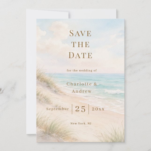 Coastal beach modern wedding save the date (Front)