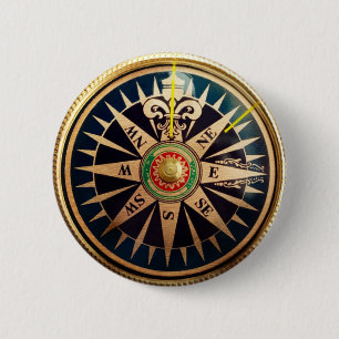 coastal beach nautical antique compass 2 inch round button