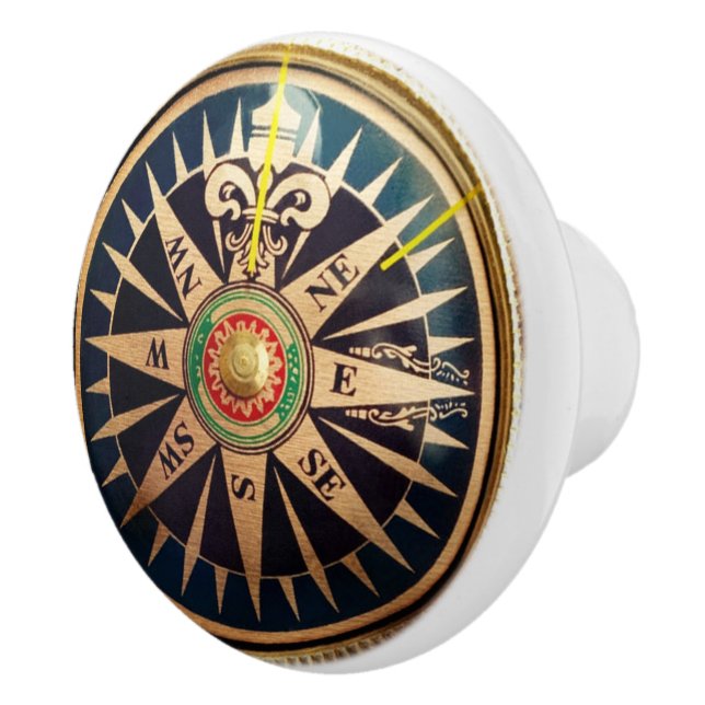 coastal beach nautical antique compass ceramic knob (Right)