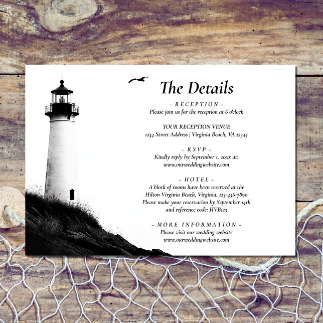 Coastal Beach Nautical Lighthouse Wedding Details Enclosure Card (Front - Coastal Beach Nautical Lighthouse Wedding Details Enclosure Card)