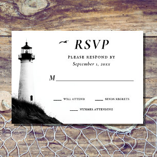 Coastal Beach Nautical Lighthouse Wedding RSVP Card