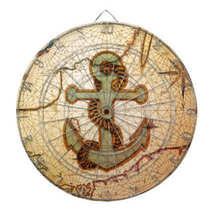Coastal Beach Nautical Map vintage Anchor Dartboard