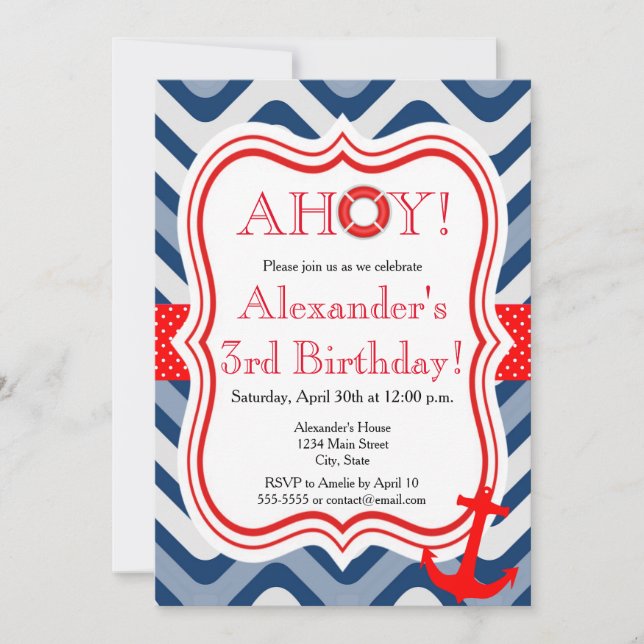 Coastal beach nautical sea happy birthday invitation (Front)