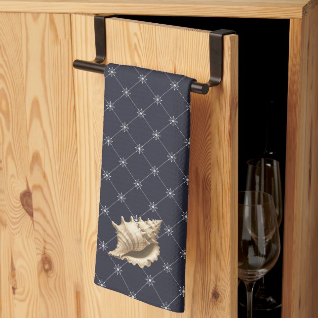 Coastal/beach/nautical seashell  kitchen towel (Thirds Fold)
