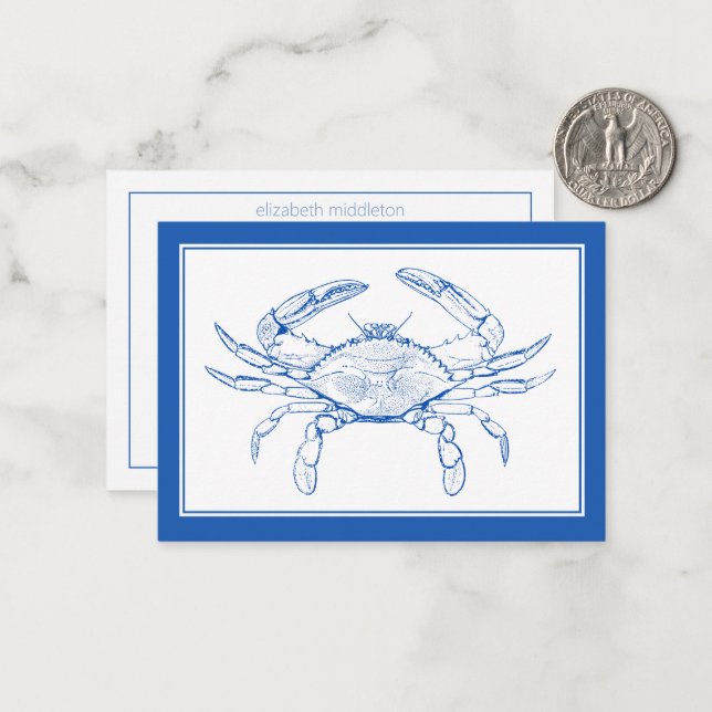 Coastal Beach Ocean Blue Crab Personalized Card (Front/Back In Situ)