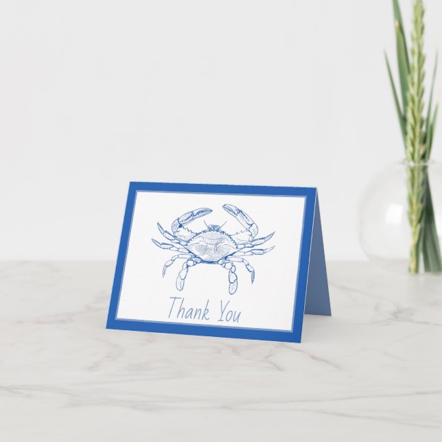 Coastal Beach Ocean Blue Crab Thank You Note Card (Front)