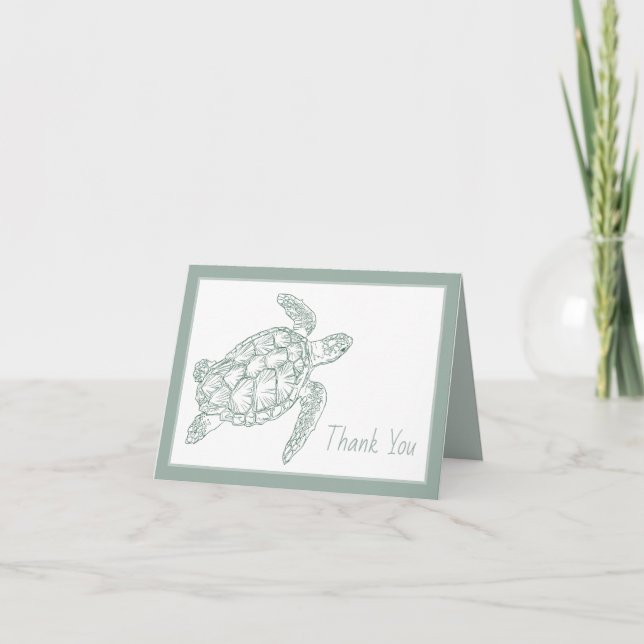 Coastal Beach Ocean Green Sea Turtle Thank You Note Card (Front)