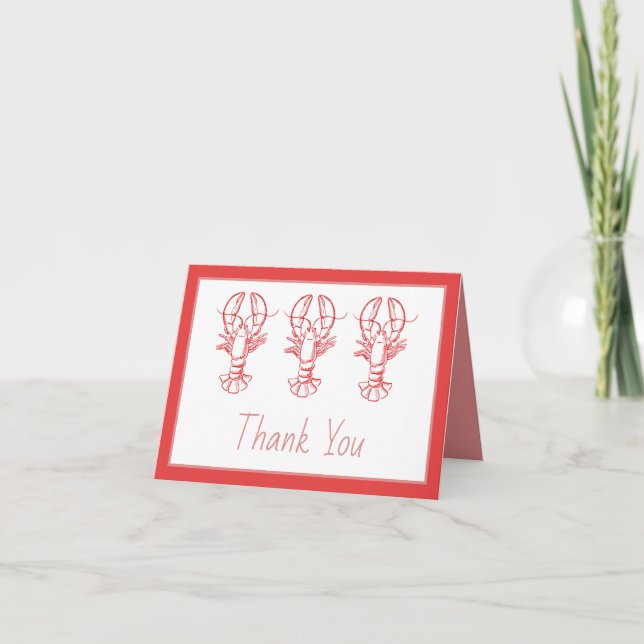 Coastal Beach Ocean Red Lobster Thank You Note Card (Front)