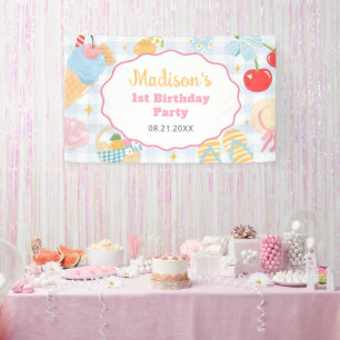 Coastal Beach Pastel Doodle Girls Birthday Banner
