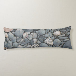 Coastal Beach Pebbles and Shells Painting Print Body Pillow
