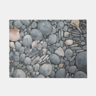 Coastal Beach Pebbles and Shells Painting Print Doormat