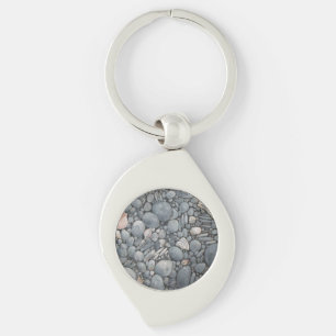 Coastal Beach Pebbles and Shells Painting Print Keychain