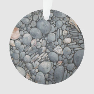 Coastal Beach Pebbles and Shells Painting Print Ornament