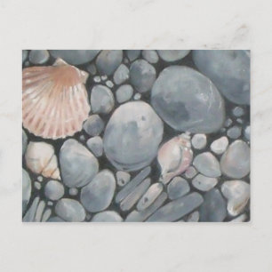 Coastal Beach Pebbles and Shells Painting Print Postcard