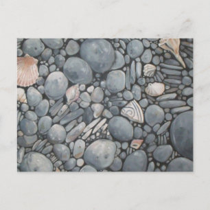 Coastal Beach Pebbles and Shells Painting Print Postcard