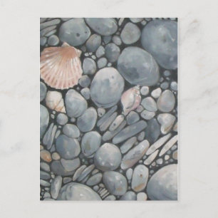 Coastal Beach Pebbles and Shells Painting Print Postcard