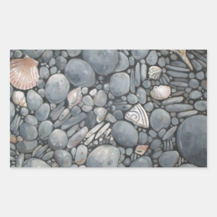 Coastal Beach Pebbles and Shells Painting Print Sticker