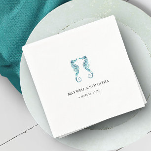 Coastal Beach Personalized Seahorses Napkin