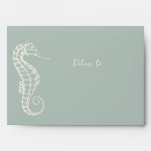 Coastal beach photo liner sage green tan wedding  envelope