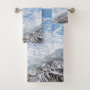 Coastal Beach Print Bath Towel Set