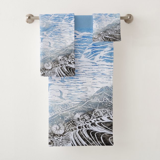 Coastal Beach Print Bath Towel Set (Insitu)