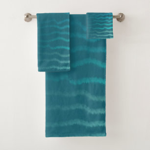 Coastal Beach Salty Turquoise Wave Abstract Design Bath Towel Set