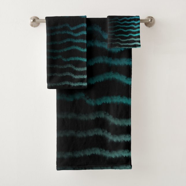 Coastal Beach Salty Turquoise Waves Abstract Art  Bath Towel Set (Insitu)