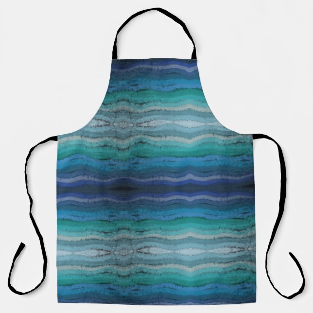 Coastal Beach Salty Waves On Black Apron (Front)