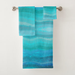 Coastal Beach Salty Waves On Turquoise  Bath Towel Set
