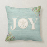 Coastal Beach Sand Dollar Christmas Joy Throw Pillow<br><div class="desc">A pretty throw pillow with a sand dollar,  beach grasses,  berries and a weathered wood background for your Christmas Beach decor. Designed for you by Blackberry Boulevard.</div>